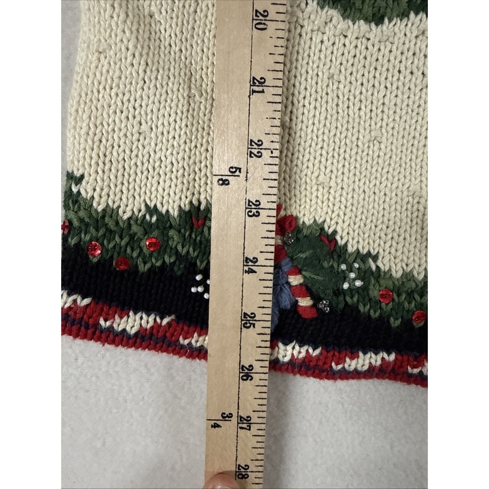 Vtg 90's Christmas Sweater Women's PMed 3D Patriotic Bear Skiing American Beaded - Picture 12 of 16